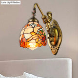 Vintage Dome Sconce Light 5.5 Width Stained Glass Fixture With Mermaid Design - 1