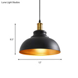 Vintage Domed Pendant Light - Metal Hanging In Black For Dining Room