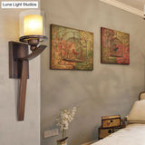 Vintage Double-Layer Glass Wall Cylinder 1-Bulb Light Fixture For Bedroom - Brown