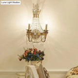 Vintage Empire Wall Light With Clear Crystal Bead And Champagne Finish - 2 Lights