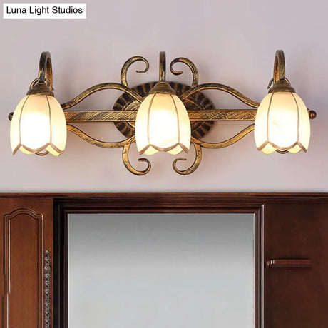 Vintage Epiphyllum 3-Bulb Wall Sconce With Cream Glass And Brass Branch Design