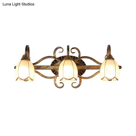 Vintage Epiphyllum 3-Bulb Wall Sconce With Cream Glass And Brass Branch Design