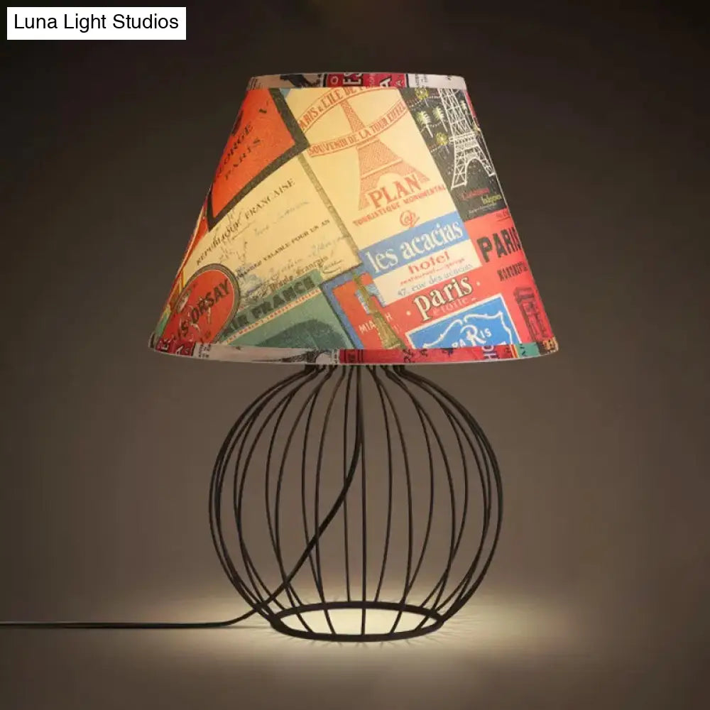 Vintage Fabric Black Nightstand Light With Orb Cage Base - Elegant Desk Lighting For Living Room And