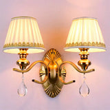 Vintage Fabric Gold Wall Sconce With Crystal Drop - Empire Shade 1/2-Light Mount Fixture 2 /