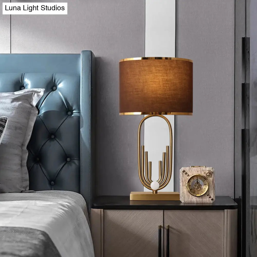 Vintage Fabric Nightstand Lamp: Round Shade Single-Bulb Table Lighting For Study Room In Coffee