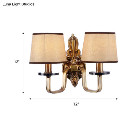 Vintage Fabric Shade Gold Wall Sconce Elegant 1/2-Light Barrel Mount Fixture Ideal For Living Room