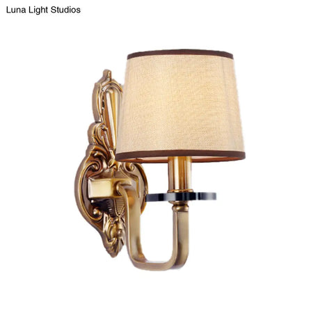 Vintage Fabric Shade Gold Wall Sconce Elegant 1/2-Light Barrel Mount Fixture Ideal For Living Room