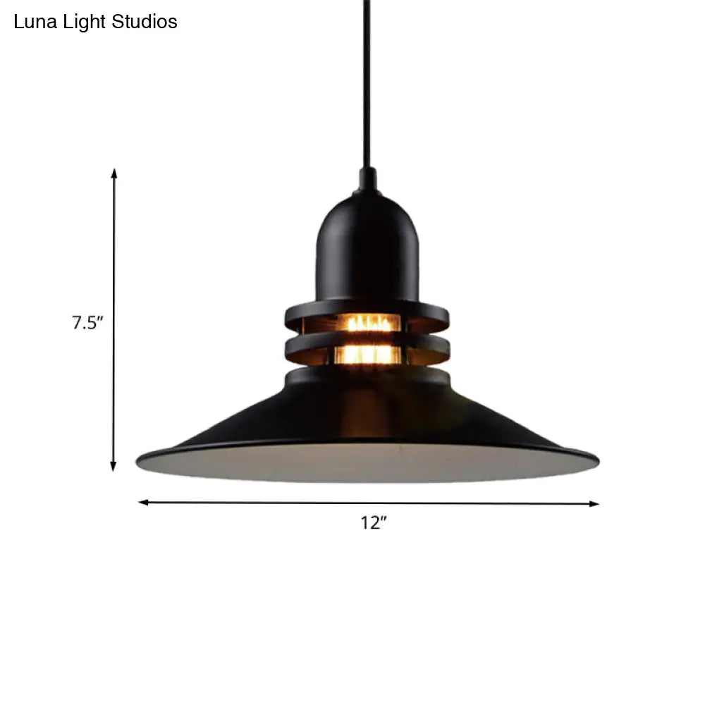 Vintage Flare Iron Hanging Ceiling Lamp For Restaurants - Black