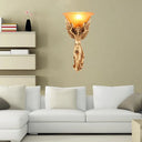 Vintage Flared Ribbed Glass Wall Lamp With Gold/White Angel Base - 1 Light Sconce Gold