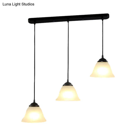 Vintage Flared White Glass Pendant Light Fixture For Dining Room With 3-Light Multi Design And