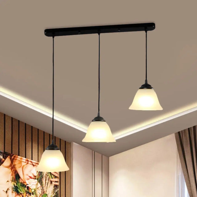 Vintage Flared White Glass Pendant Light Fixture For Dining Room With 3-Light Multi Design And