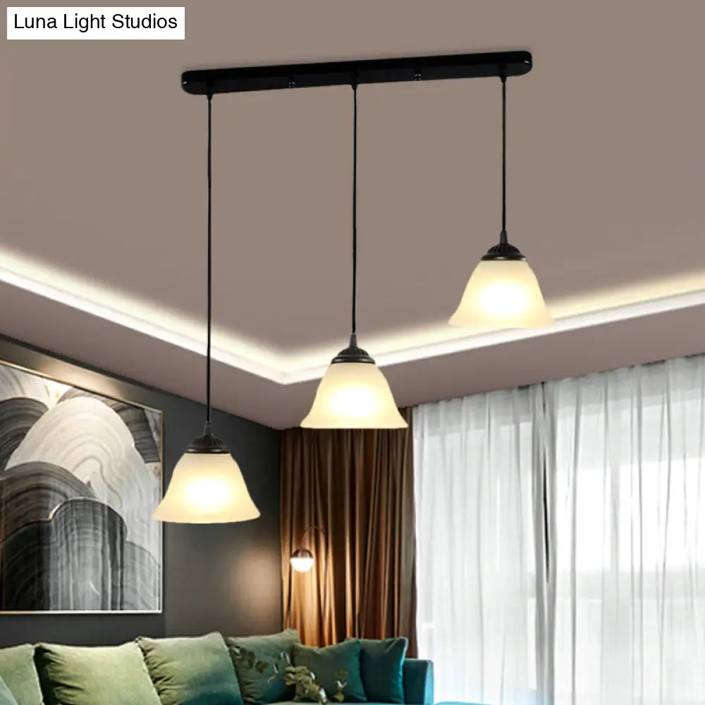Vintage Flared White Glass Pendant Light Fixture For Dining Room With 3-Light Multi Design And