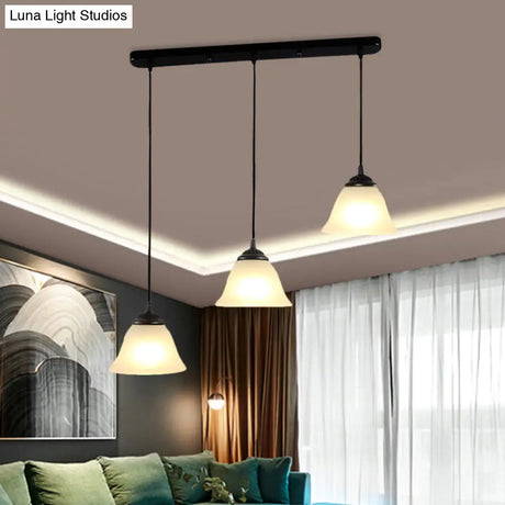 Vintage Flared White Glass Pendant Light Fixture For Dining Room With 3-Light Multi Design And