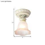 Vintage Floral Flush Ceiling Light With White Opaline Glass And Carving Pattern