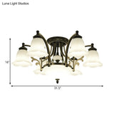 Vintage Floral White Glass Ceiling Lamp With 3/6/8 Lights For Dining Room - Semi Flush Mount In