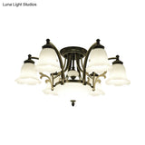 Vintage Floral White Glass Ceiling Lamp With 3/6/8 Lights For Dining Room - Semi Flush Mount In