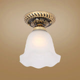 Vintage Flower Shade Flush Mount Light With Frosted Glass - White Semi Ceiling / F