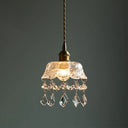 Vintage Flower Shaped Clear Glass Pendant Light With Teardrop Crystals Brass / Bowl Lighting
