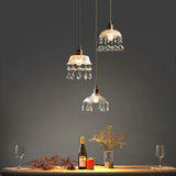 Vintage Flower Shaped Clear Glass Pendant Light With Teardrop Crystals Lighting
