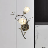 Vintage Flower Wall Sconce Lighting - Bronze Frosted Glass Light Fixture For Living Room Right/Left