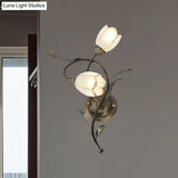 Vintage Flower Wall Sconce Lighting - Bronze Frosted Glass Light Fixture For Living Room Right/Left