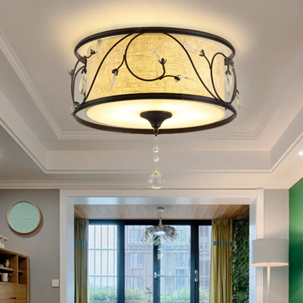 Vintage Flushmount Ceiling Light - Iron Black/Gold Drum Shape 4/5 Lights 16’ Or 19.5’ Dia Black /