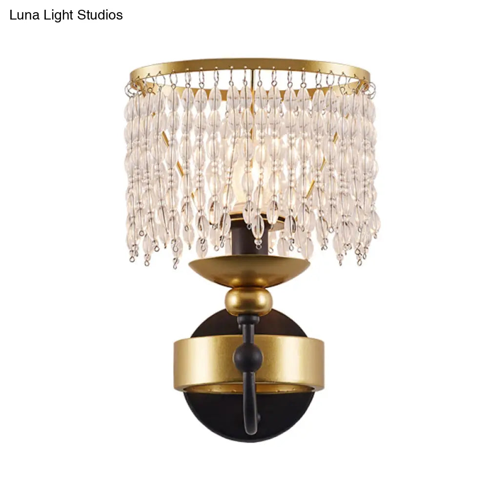 Vintage Fringe Wall Light: Crystal Sconce With Curved Arm - Gold