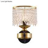 Vintage Fringe Wall Light: Crystal Sconce With Curved Arm - Gold