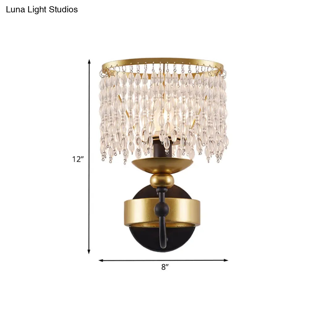 Vintage Fringe Wall Light: Crystal Sconce With Curved Arm - Gold
