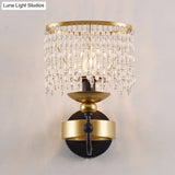 Vintage Fringe Wall Light: Crystal Sconce With Curved Arm - Gold