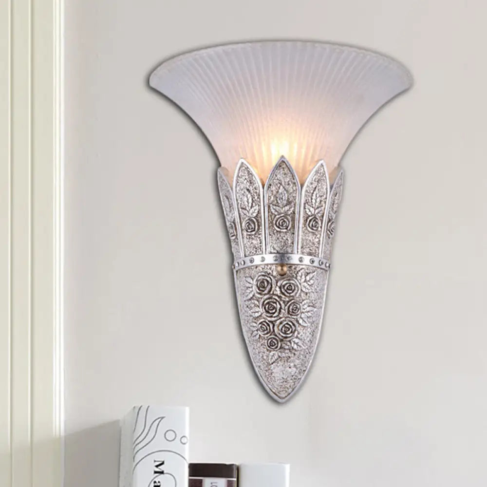 Vintage Frosted Glass Bell Shade Indoor Wall Light Fixture - Gold/Silver Flush Sconce Silver