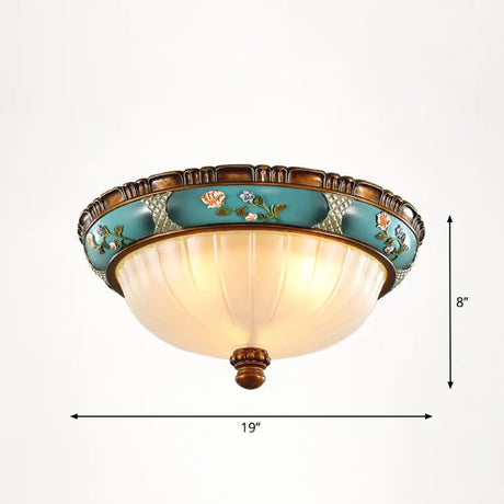 Vintage Frosted Glass Dome Flush - Mount Bedroom Ceiling Light 4 / Blue