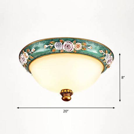 Vintage Frosted Glass Dome Flush - Mount Bedroom Ceiling Light 4 / Green