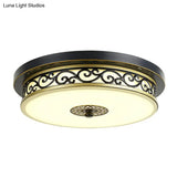 Vintage Frosted Glass Drum Led Ceiling Light - Flush Mount For Living Room