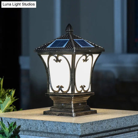 Vintage Frosted Glass Solar Outdoor Lamp - Flared Garden Post Light Fixture