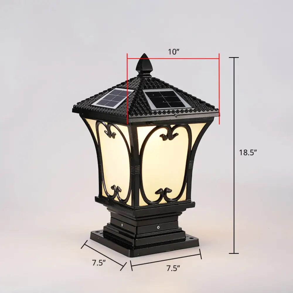 Vintage Frosted Glass Solar Outdoor Lamp - Flared Garden Post Light Fixture Black / 10