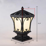 Vintage Frosted Glass Solar Outdoor Lamp - Flared Garden Post Light Fixture Black / 12