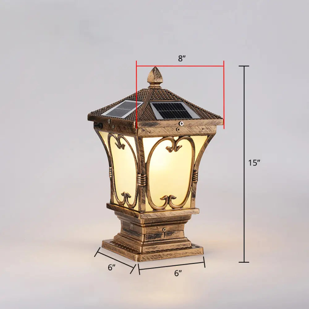 Vintage Frosted Glass Solar Outdoor Lamp - Flared Garden Post Light Fixture Bronze / 8