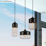 Vintage Geometric Cage Pendant Light - Antique 1-Light Fixture For Dining Room Black