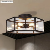 Vintage Geometric Clear Glass Ceiling Light With 6 Bulbs - Black Semi Flush Mount For Kitchen