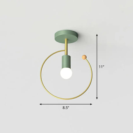 Vintage Geometric Metal Semi Flush Ceiling Light - 1 - Light Corridor Mount Fixture Green / Round