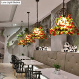 Vintage Geometric Pendant Ceiling Light In Black With Metal Led Flower Suspension