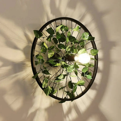 Vintage Geometric Wall Mount Light With Plant Decor - 1 Head Iron Fixture In Black / B