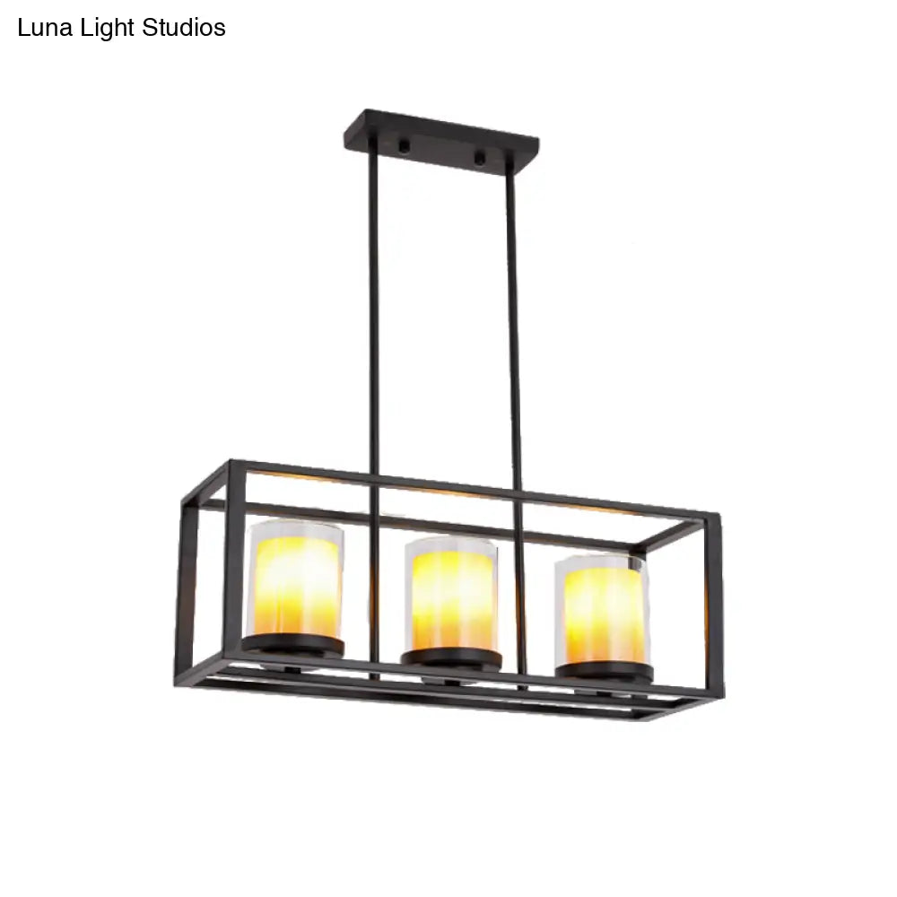 Vintage Glass Cylinder Pendant Light With Black Frame - Island Dining Room Lighting (3/5/6 Lights)