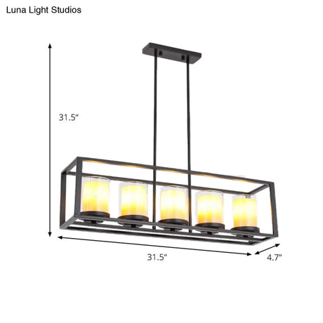 Vintage Glass Cylinder Pendant Light With Black Frame - Island Dining Room Lighting (3/5/6 Lights)