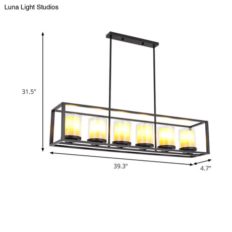 Vintage Glass Cylinder Pendant Light With Black Frame - Island Dining Room Lighting (3/5/6 Lights)