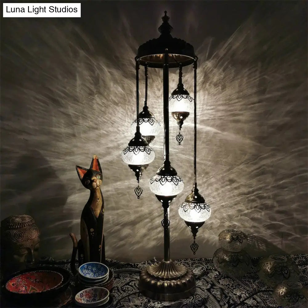 Vintage Glass Globe Standing Floor Lamp With Bronze Finish - Ideal For Bedroom Reading (3/5/7 Heads)
