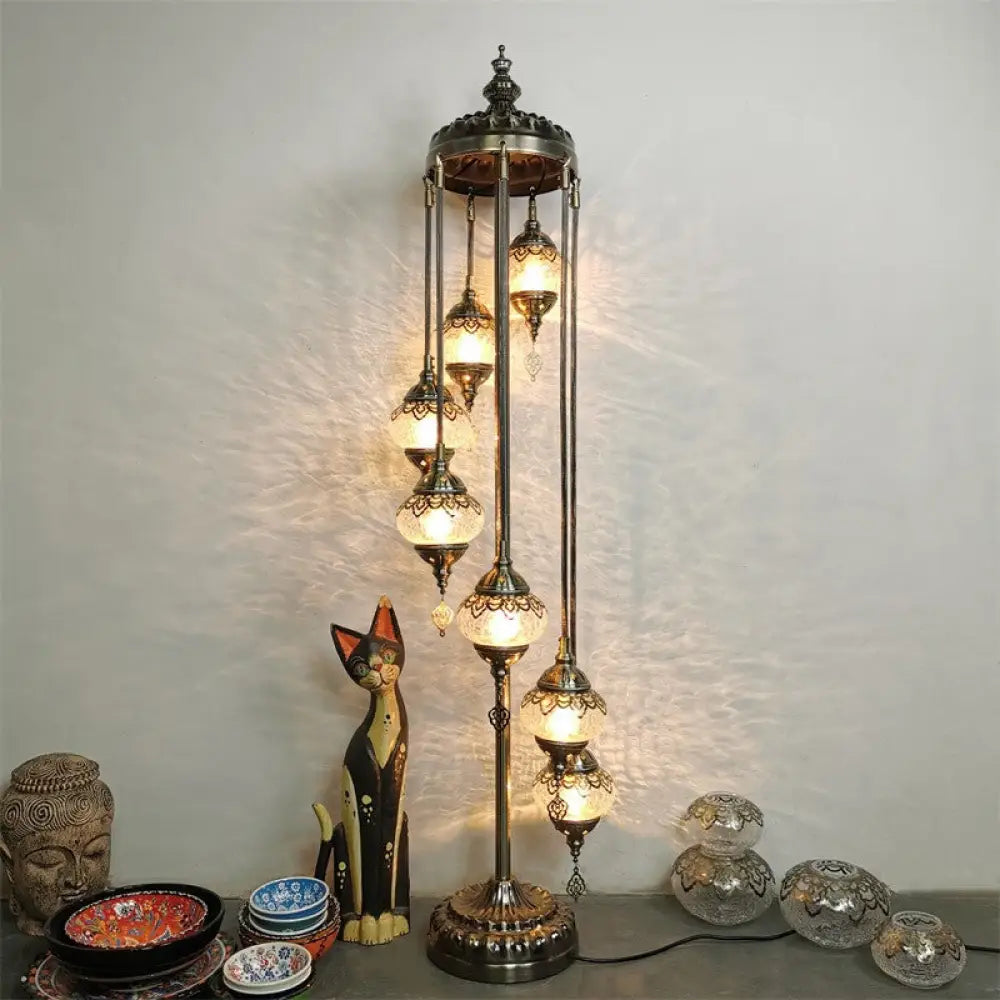 Vintage Glass Globe Standing Floor Lamp With Bronze Finish - Ideal For Bedroom Reading (3/5/7 Heads)