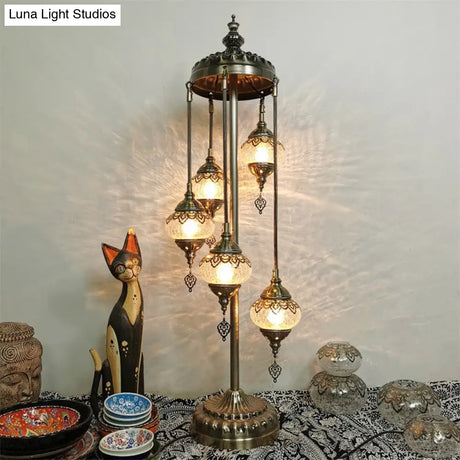 Vintage Glass Globe Standing Floor Lamp With Bronze Finish - Ideal For Bedroom Reading (3/5/7 Heads)