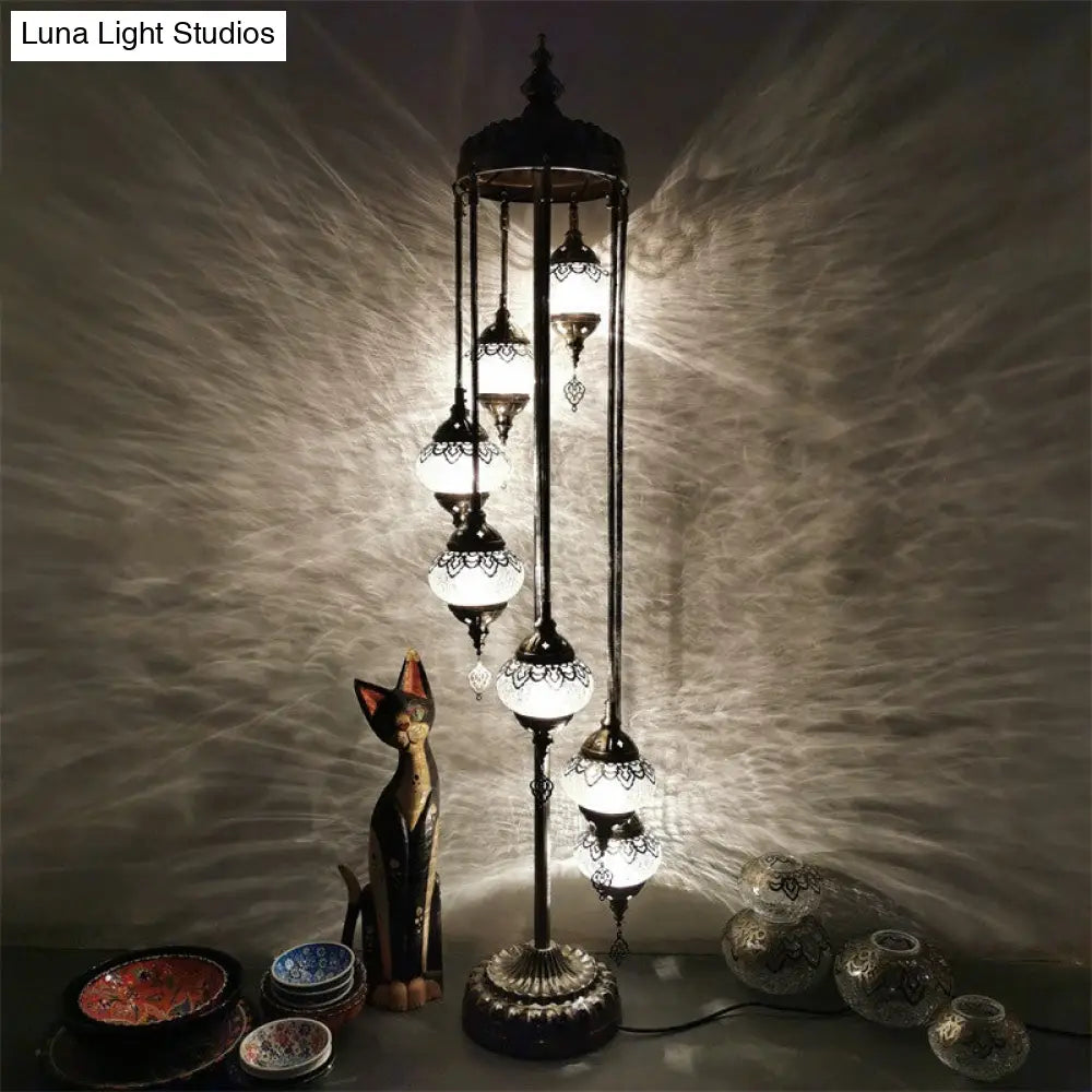 Vintage Glass Globe Standing Floor Lamp With Bronze Finish - Ideal For Bedroom Reading (3/5/7 Heads)